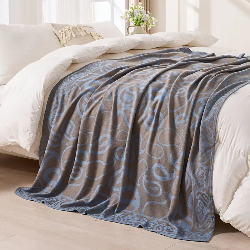 Brown,Taupe and Blue Elegant Patterned Throw Blanket - Soft Polyester Nap & Sofa Cover 185x135cm Lightweight AC Blanket