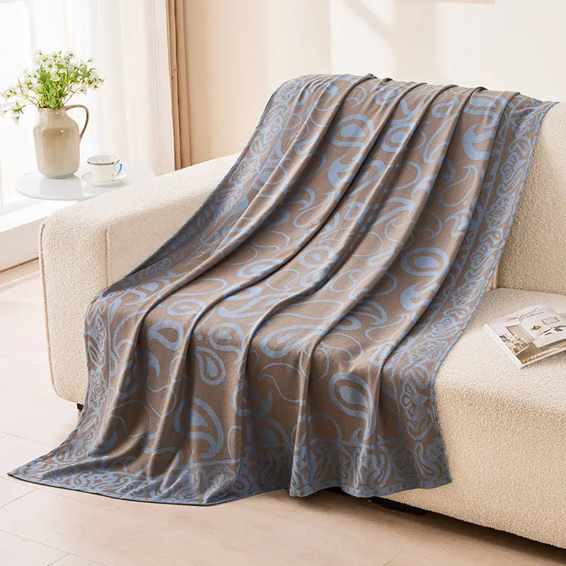 Brown,Taupe and Blue Elegant Patterned Throw Blanket - Soft Polyester Nap & Sofa Cover 185x135cm Lightweight AC Blanket