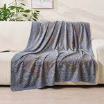 Brown,Taupe and Blue Elegant Patterned Throw Blanket - Soft Polyester Nap & Sofa Cover 185x135cm Lightweight AC Blanket