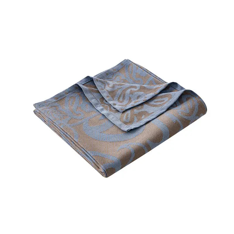 Brown,Taupe and Blue Elegant Patterned Throw Blanket - Soft Polyester Nap & Sofa Cover 185x135cm Lightweight AC Blanket
