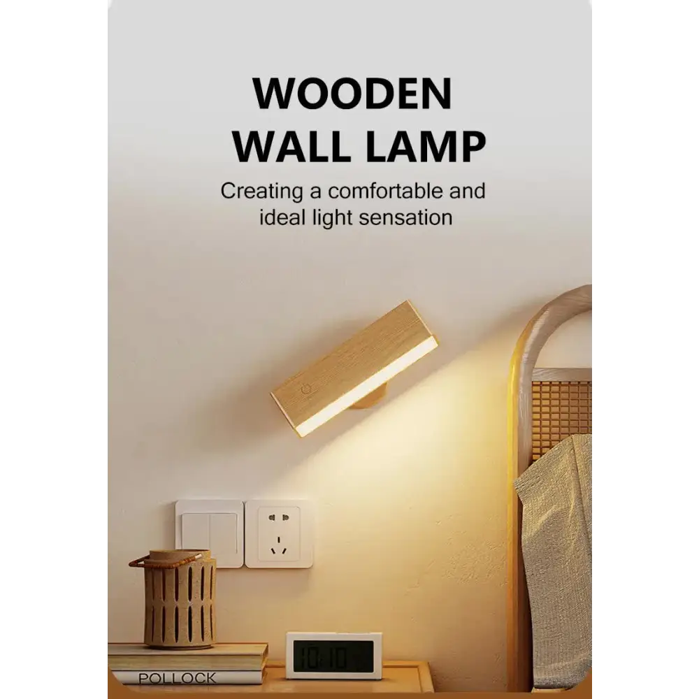 Brown Touch-Control Dimmable Wooden LED Wall Light - Minimalist Design - Home & Garden > Lighting > Wall Lights