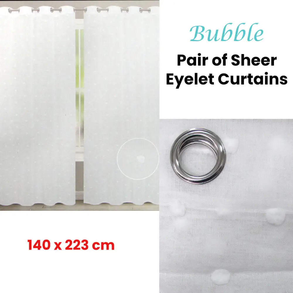 Bubble White Pair of Sheer Eyelet Curtains 140 x 223cm - Home & Garden > Curtains > Curtains & Drapes