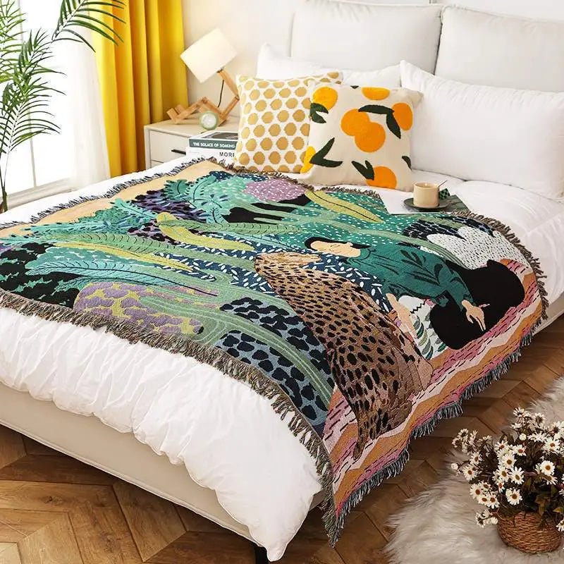 Buddhist Monastery INS-Style Illustrated Line Blanket - Multi-Use Design - Home & Garden > Bedding > Blankets & Throws