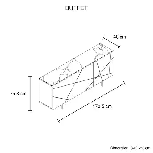 Buffet Sideboard Colour Ceramic Top MDF in Glossy White Gold Colour - Furniture > Dining > Buffets & Sideboards