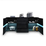 Buffet Sideboard High Gloss RGB LED Storage Cupboard with 2 Doors & 4 Drawers Black - Furniture > Dining