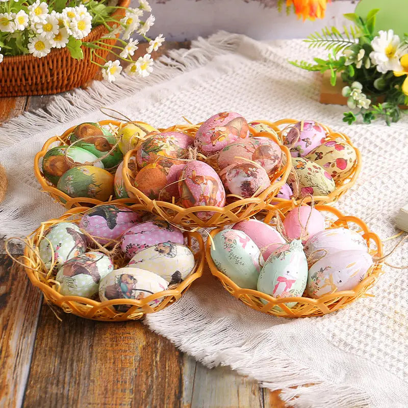 Butterfly Five Sets Of Six Each Easter Egg Hanging Ornament Set with Creative Woven Basket - Festive Decor for Home