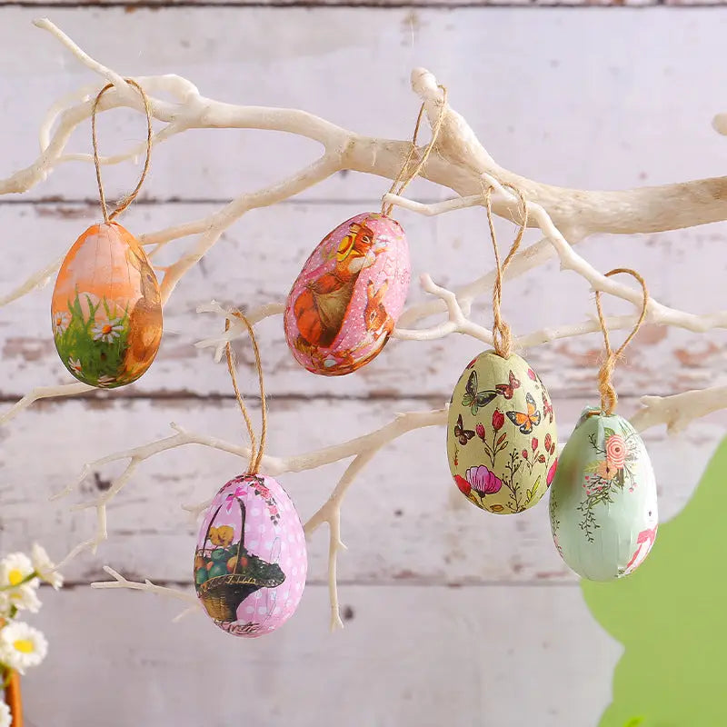 Butterfly Five Sets Of Six Each Easter Egg Hanging Ornament Set with Creative Woven Basket - Festive Decor for Home