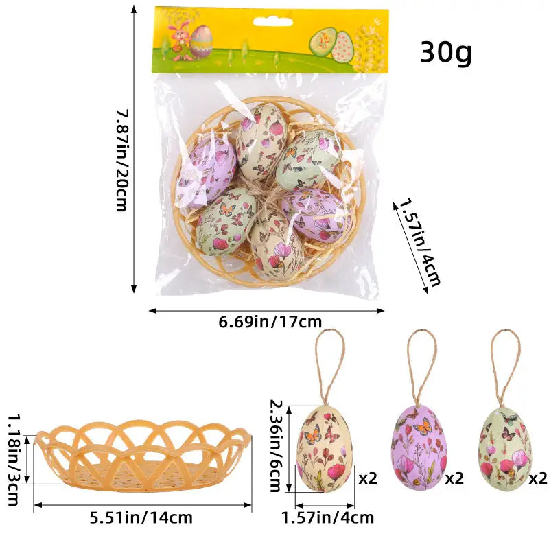 Butterfly Five Sets Of Six Each Easter Egg Hanging Ornament Set with Creative Woven Basket - Festive Decor for Home