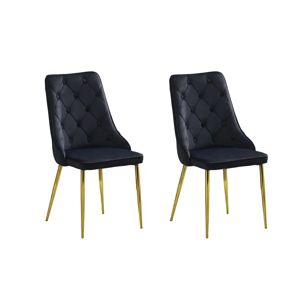 Button Tufted Black with Gold Legs Dining Chairs - Set of 4 - Furniture > Dining > Kitchen & Dining Chairs