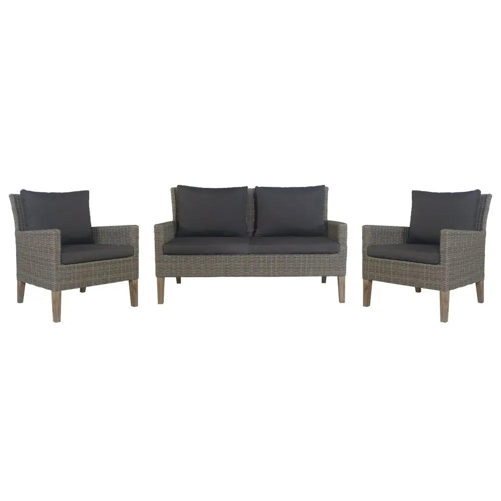 Byron 3pc Rattan Outdoor Sofa Set 2 Seater Wicker Lounge 2 Arm Chair - Furniture > Outdoor