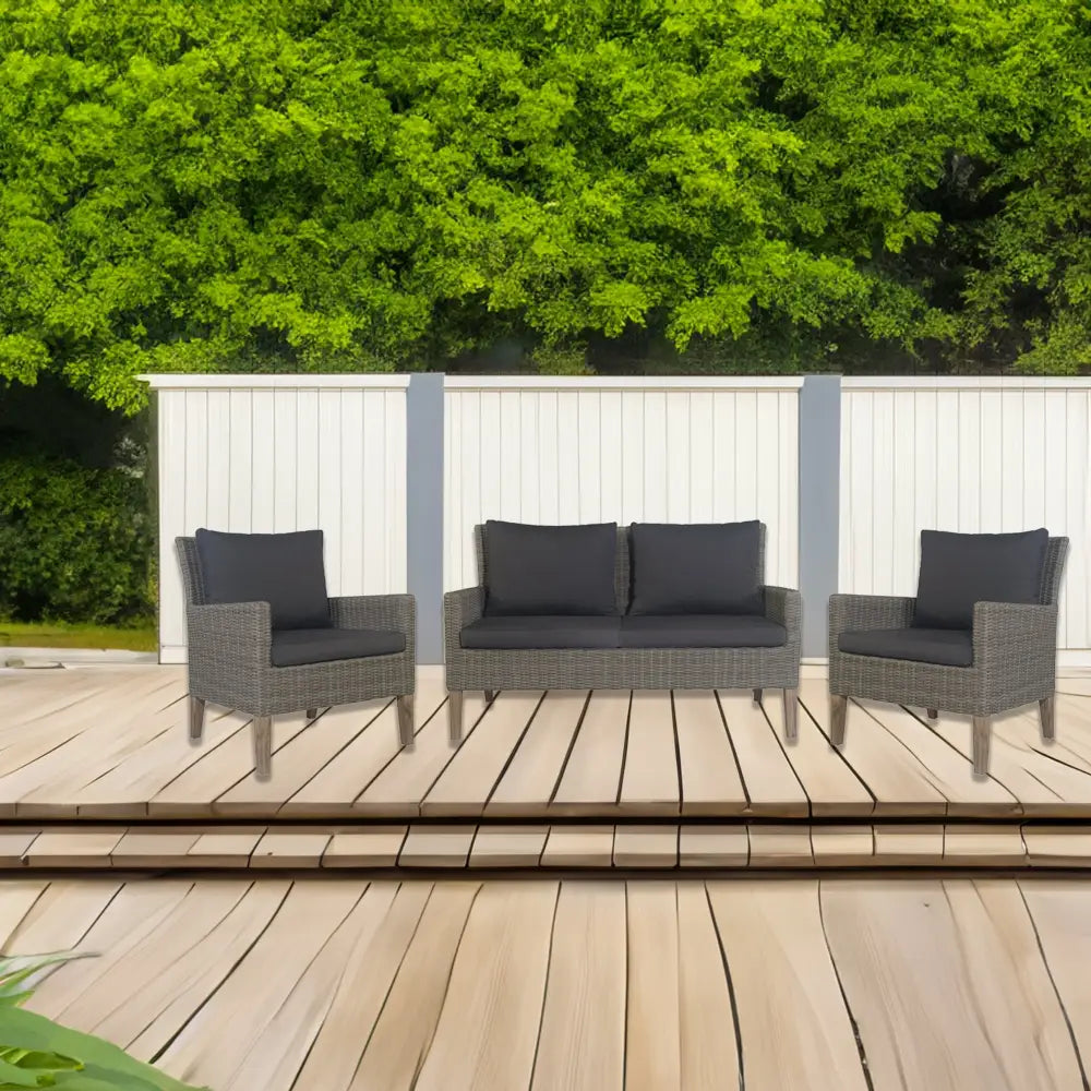Byron 3pc Rattan Outdoor Sofa Set 2 Seater Wicker Lounge 2 Arm Chair - Furniture > Outdoor