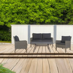 Byron 4pc Rattan Outdoor Sofa Set 2 Seater Wicker Lounge Grey Coffee Table - Furniture > Outdoor