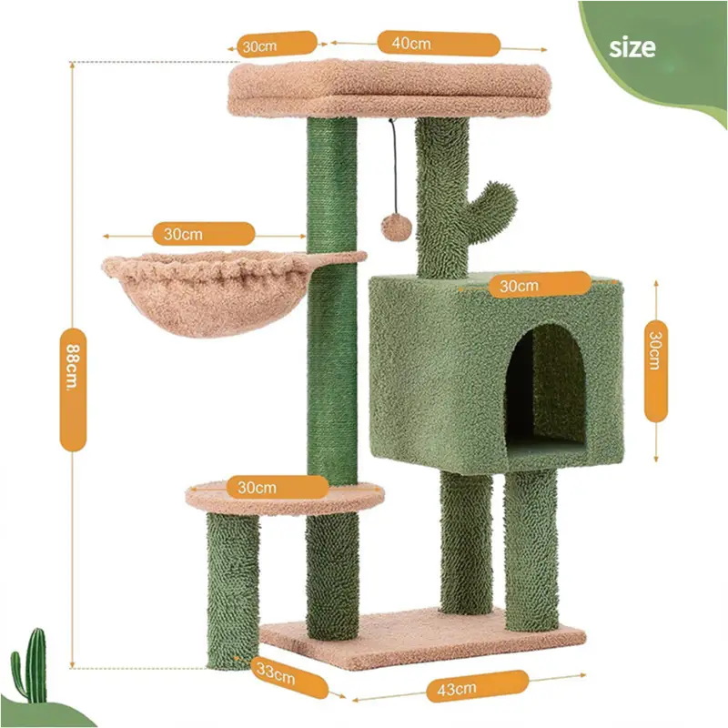 Cactus Cat Tree with Condo and Hammock - Pet Care > Cat Supplies > Cat Furniture