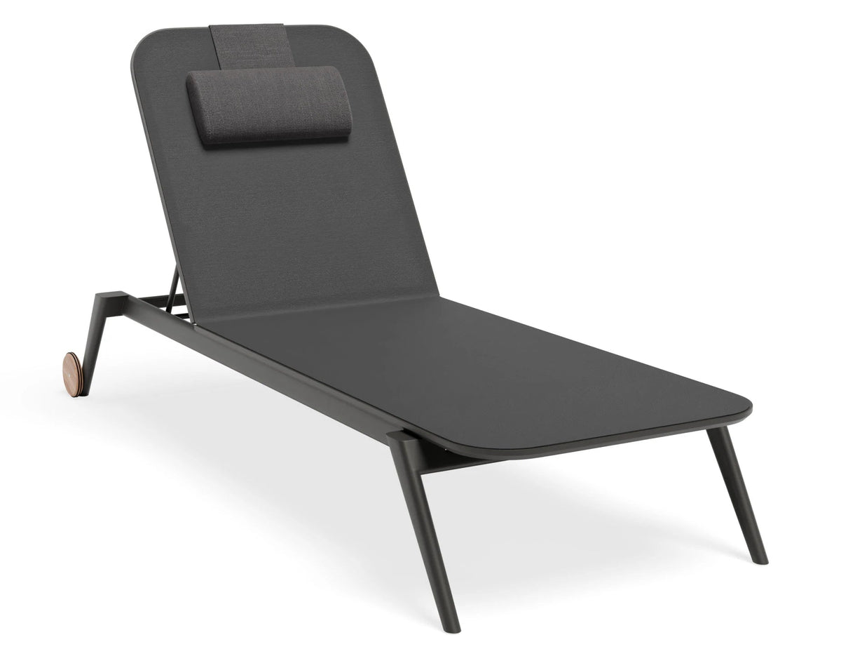 Calista sun lounge in Charcoal with strap headrest