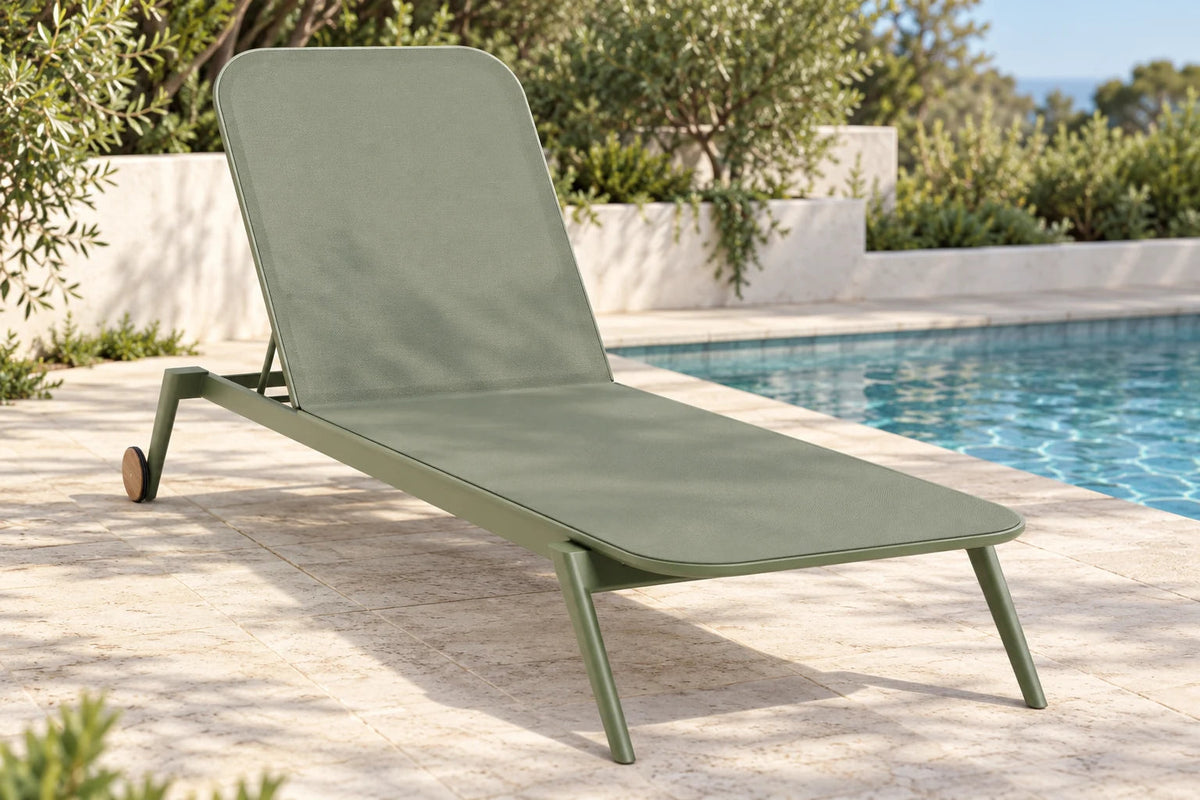 Calista eucalyptus green sun lounge beside a pool