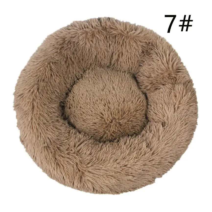 Calming Donut Pet Bed -Soft Faux Fur Anti-Anxiety Fluffy Round Bed for Cats and Small Dogs (khaki)40cm - Pet Care > Dog