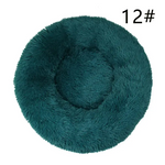 Calming Donut Pet Bed -Soft Faux Fur Anti-Anxiety Fluffy Round Bed for Cats and Small Dogs (cyan blue)40cm - Pet Care >