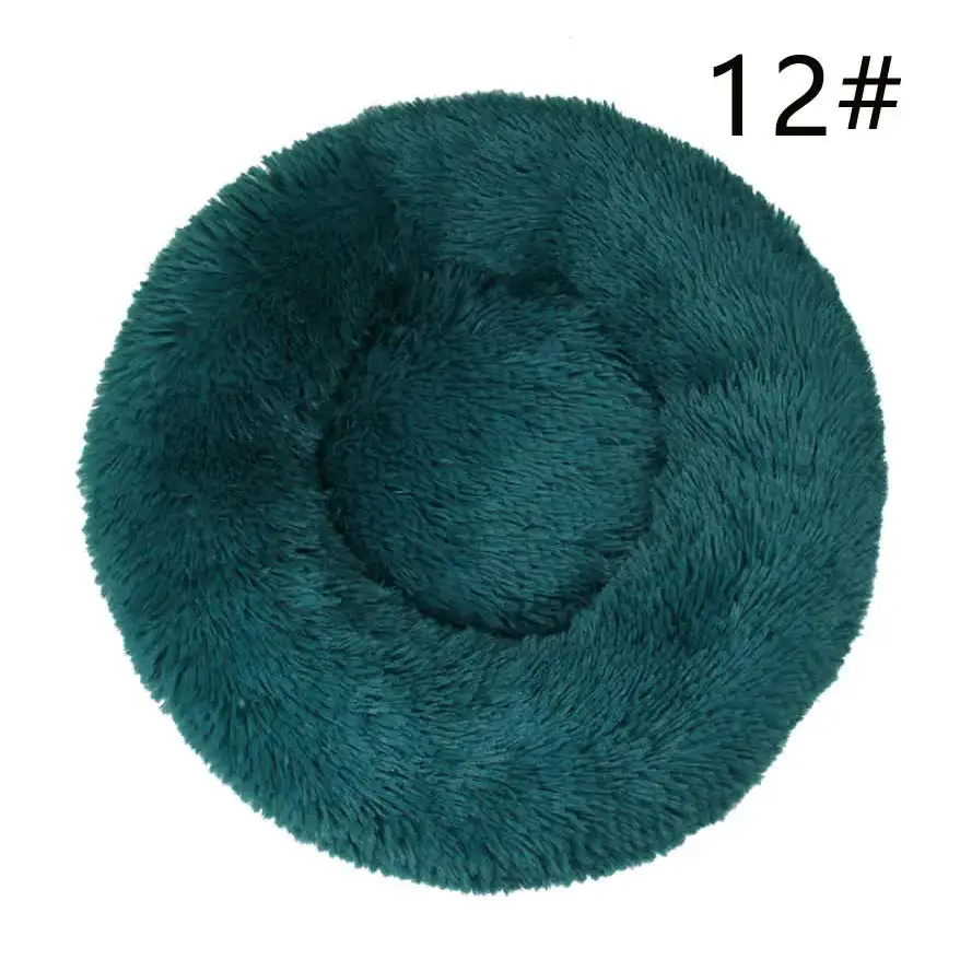 Calming Donut Pet Bed -Soft Faux Fur Anti-Anxiety Fluffy Round Bed for Cats and Small Dogs (cyan blue)40cm - Pet Care >