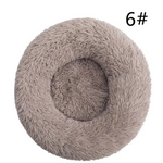 Calming Donut Pet Bed -Soft Faux Fur Anti-Anxiety Fluffy Round Bed for Cats and Small Dogs (Beige Brown)50cm - Pet Care