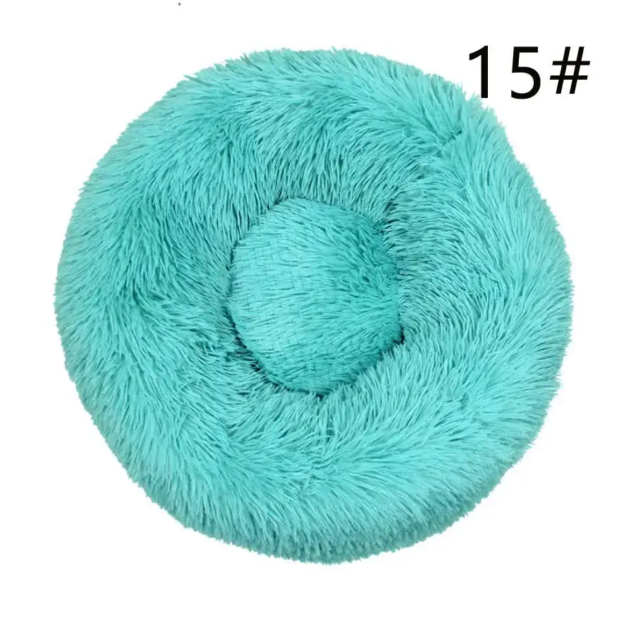 Calming Donut Pet Bed -Soft Faux Fur Anti-Anxiety Fluffy Round Bed for Cats and Small Dogs (emerald green)50cm - Pet