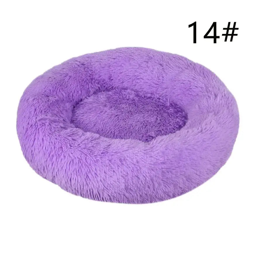Calming Donut Pet Bed -Soft Faux Fur Anti-Anxiety Fluffy Round Bed for Cats and Small Dogs (Purple)40cm - Pet Care >