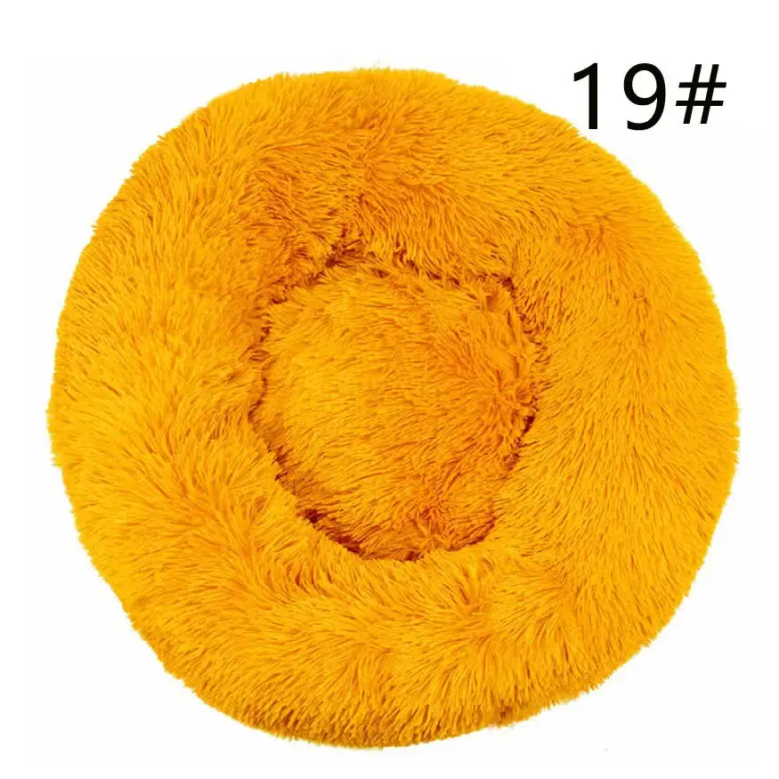 Calming Donut Pet Bed -Soft Faux Fur Anti-Anxiety Fluffy Round Bed for Cats and Small Dogs (golden yellow)40cm - Pet