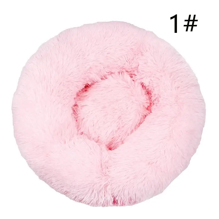 Calming Donut Pet Bed -Soft Faux Fur Anti-Anxiety Fluffy Round Bed for Cats and Small Dogs (Light Pink)50cm - Pet Care