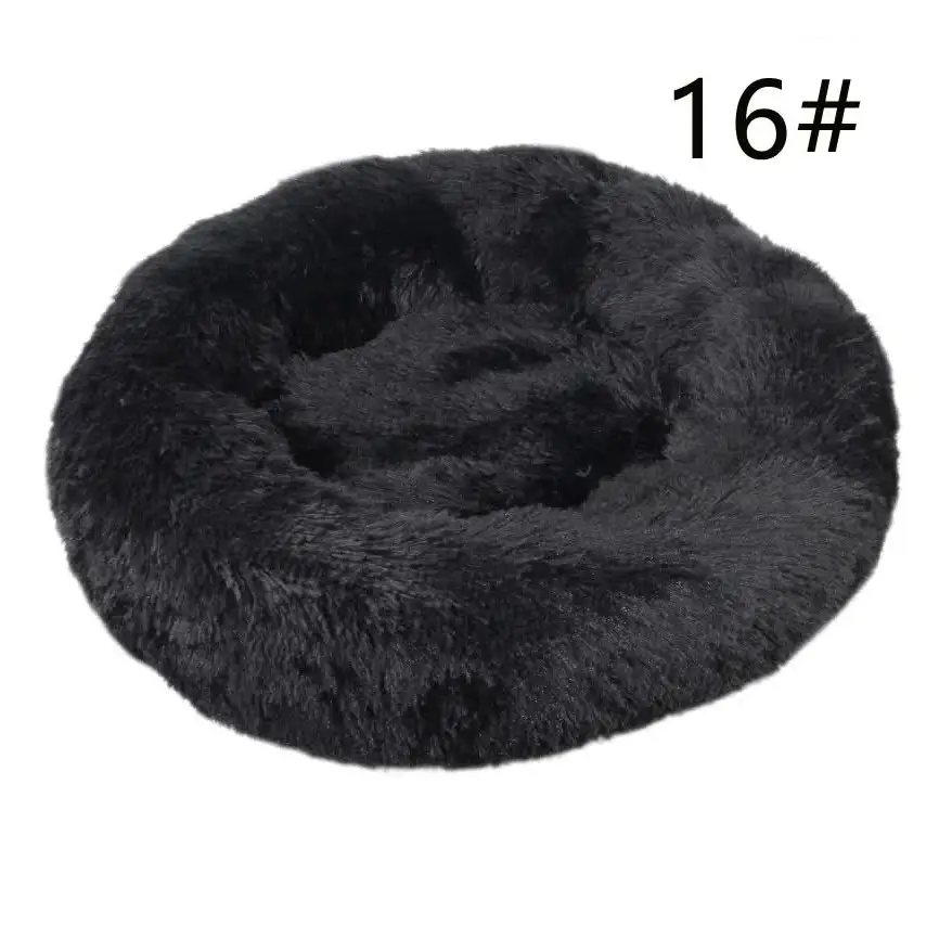 Calming Donut Pet Bed -Soft Faux Fur Anti-Anxiety Fluffy Round Bed for Cats and Small Dogs (Black)40cm - Pet Care > Dog
