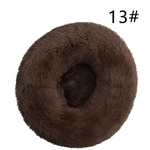 Calming Donut Pet Bed -Soft Faux Fur Anti-Anxiety Fluffy Round Bed for Cats and Small Dogs (Coffee)40cm - Pet Care >