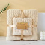 Camel Solid Color Diagonal Stripe Towel Set- Luxurious Bath and Hand Towels for Home Use Bath towel 140*70cm face towel