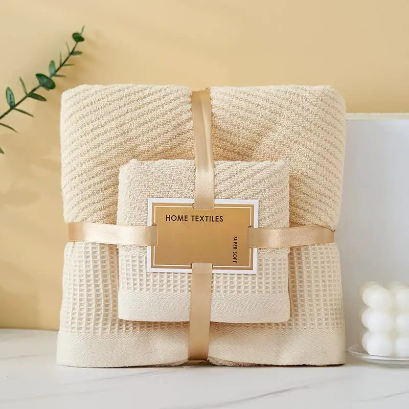 Camel Solid Color Diagonal Stripe Towel Set- Luxurious Bath and Hand Towels for Home Use Bath towel 140*70cm face towel