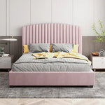 Camelia King Single Size Bed Frame Pink Velvet Upholstery High Headboard Quality Slats Metal Structure - Furniture >