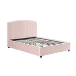 Camelia Queen Size Bed Frame Pink Velvet Upholstery High Headboard Quality Slats Metal Structure - Furniture > Bedroom
