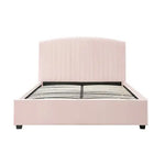 Camelia Queen Size Bed Frame Pink Velvet Upholstery High Headboard Quality Slats Metal Structure - Furniture > Bedroom