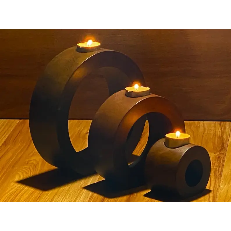 Candle holder set of 3 concentric wooden designed stye - Furniture > Living Room
