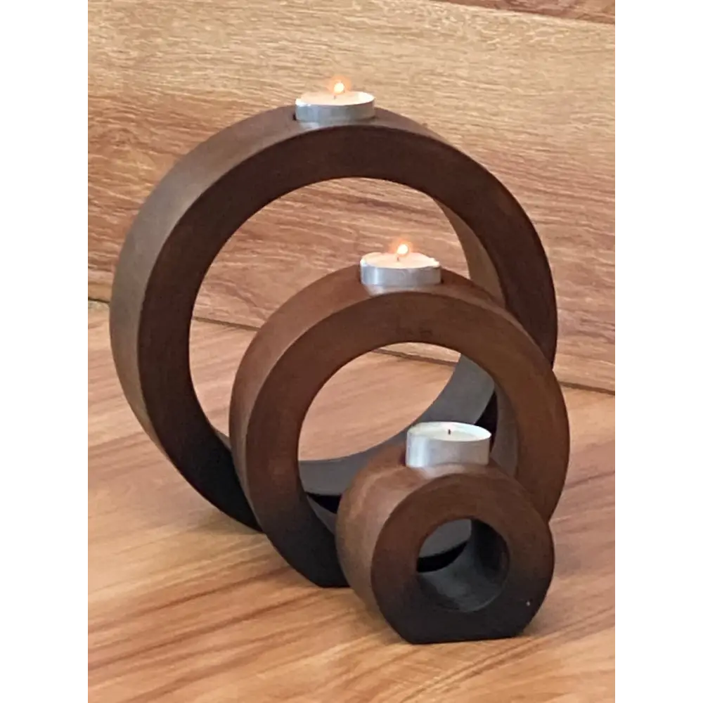 Candle holder set of 3 concentric wooden designed stye - Furniture > Living Room