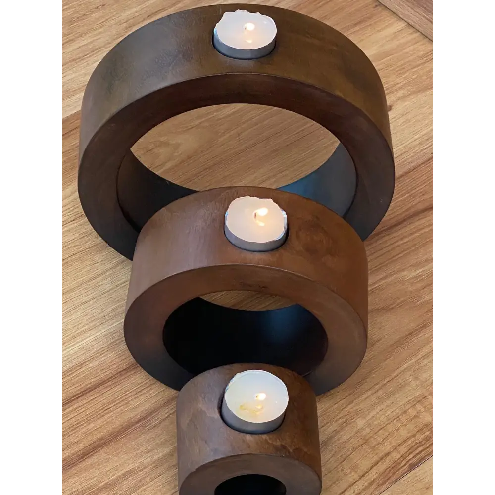 Candle holder set of 3 concentric wooden designed stye - Furniture > Living Room