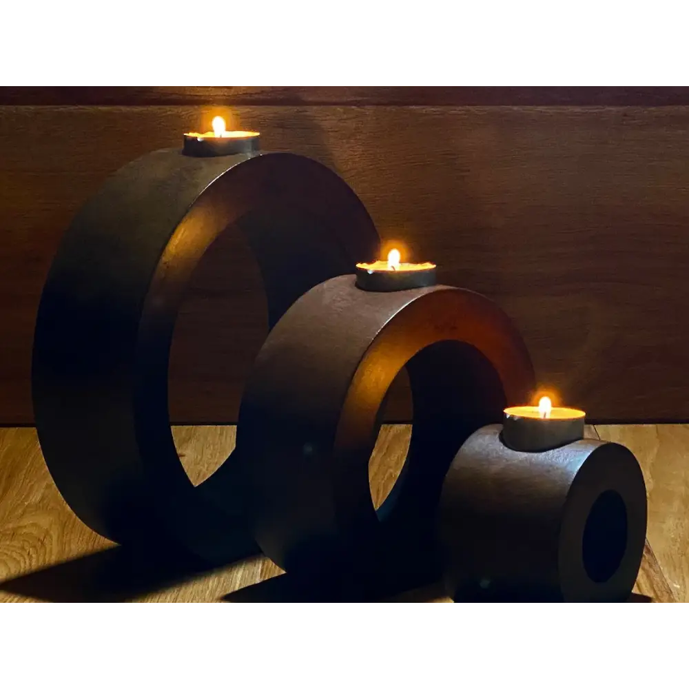 Candle holder set of 3 concentric wooden designed stye - Furniture > Living Room
