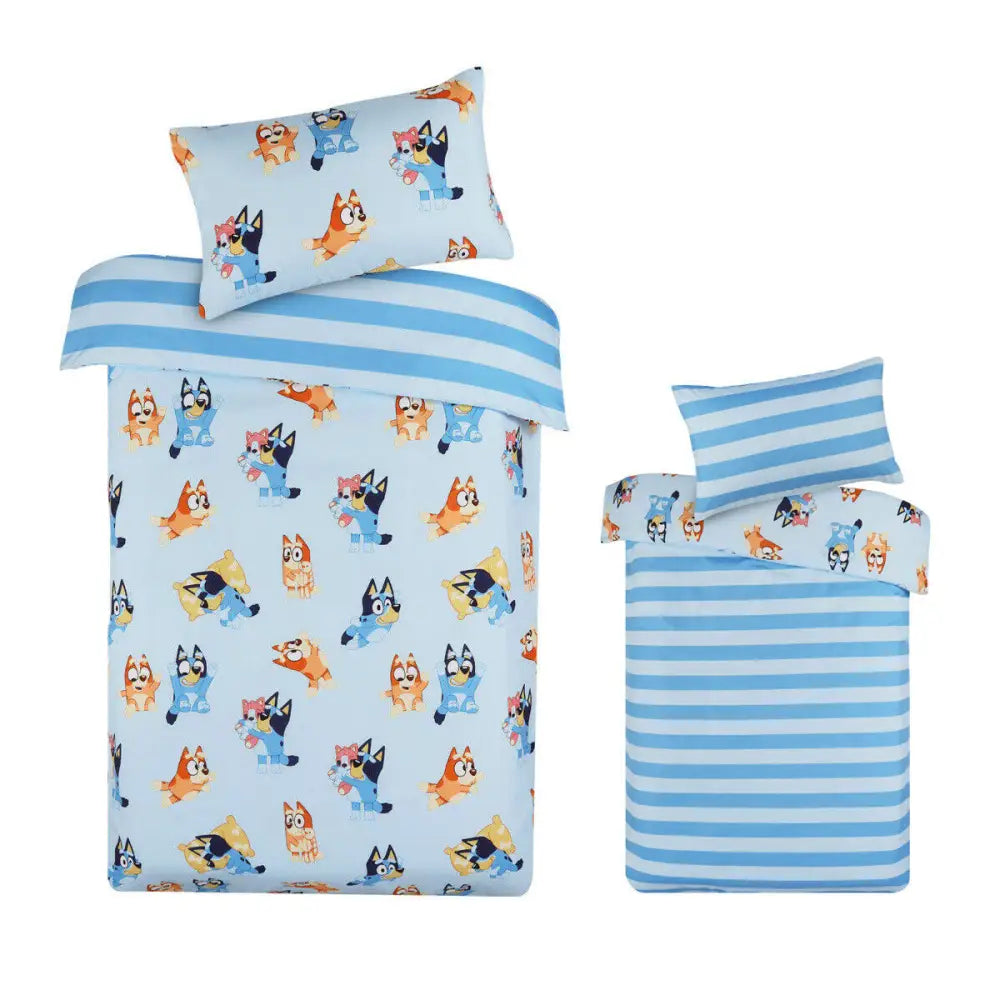 Caprice Bluey Bingo Reversible Striped Licensed Quilt Cover Set Single - Home & Garden > Bedding