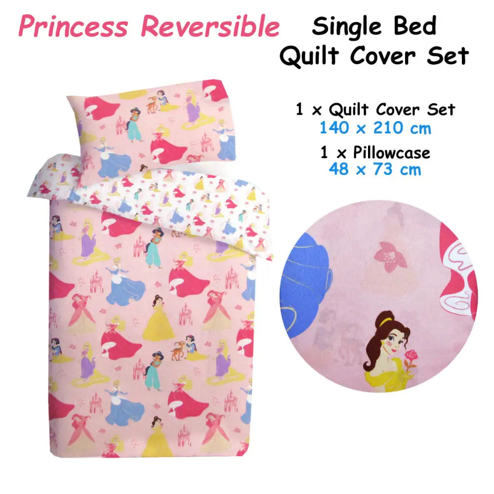 Caprice Disney Princess Reversible Licensed Quilt Cover Set Single - Home & Garden > Bedding