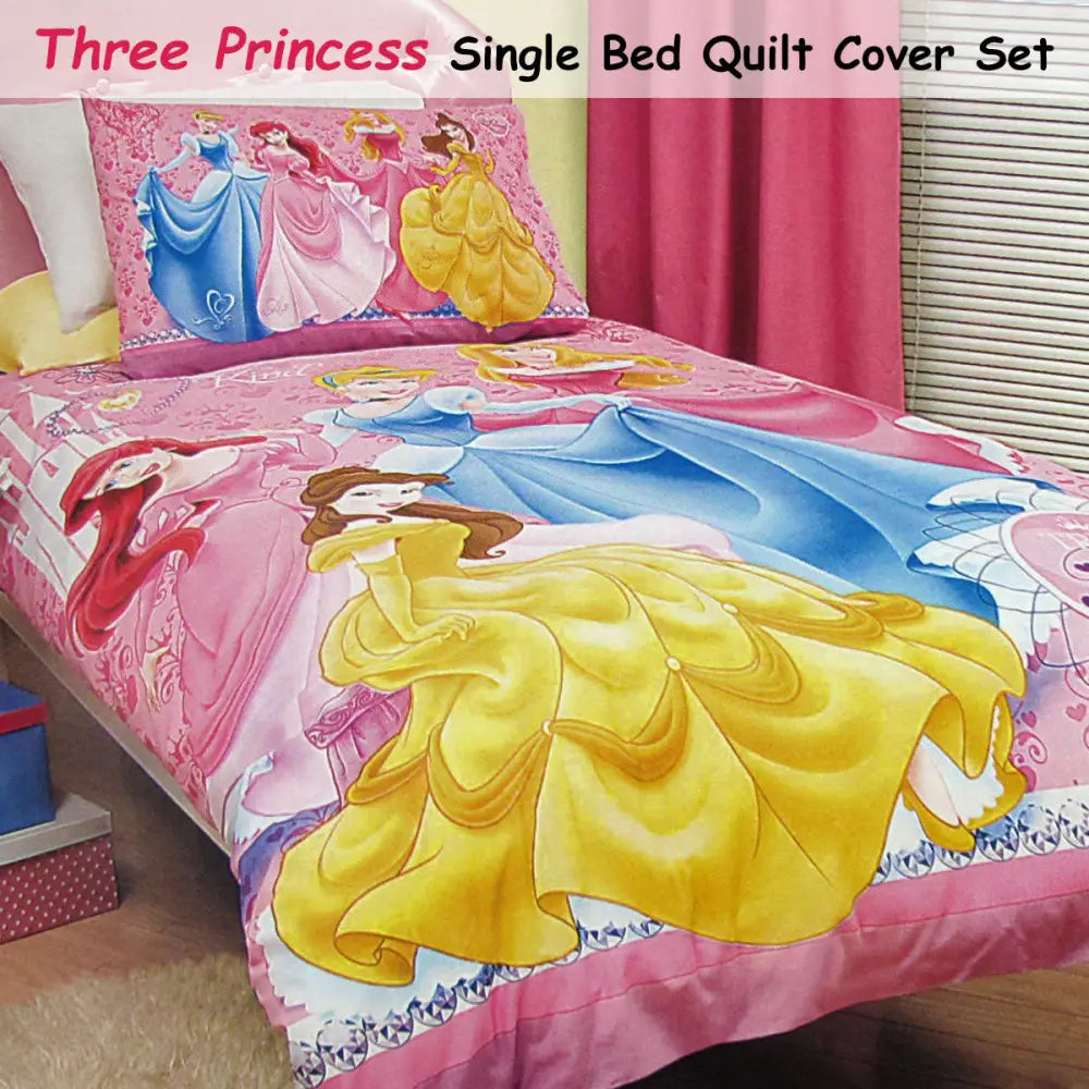 Caprice Disney Three Princesses Licensed Quilt Cover Set Single - Home & Garden > Bedding