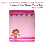 Caprice Polar Fleece Throw Rug Dora Explorer Thick and Embroidered Pink Heart 127 x 152 cm - Home & Garden > Bedding
