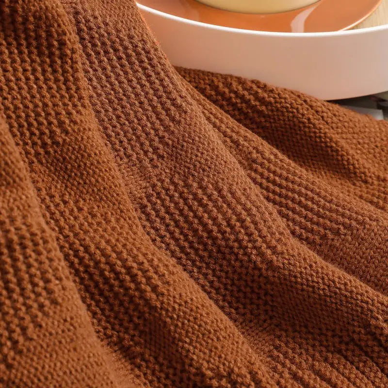 Caramel Cozy Lightweight Acrylic Knit Throw Blanket - Diamond Waffle Texture for Sofa Bed & Travel - Home & Garden >