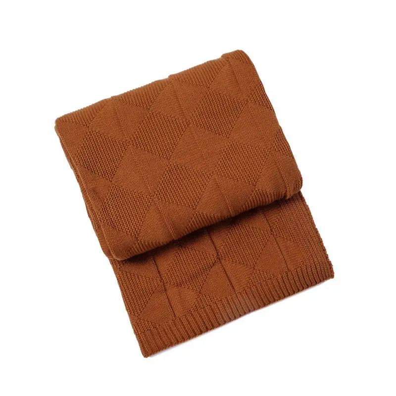 Caramel Cozy Lightweight Acrylic Knit Throw Blanket - Diamond Waffle Texture for Sofa Bed & Travel - Home & Garden >