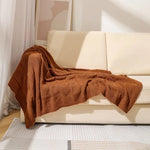 Caramel Cozy Lightweight Acrylic Knit Throw Blanket - Diamond Waffle Texture for Sofa Bed & Travel - Home & Garden >