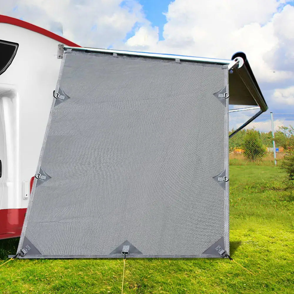 Caravan Privacy Screen Roll Out Awning 1.95 x 2.2M Sun Shade End Wall Side Grey - Home & Garden > Shading