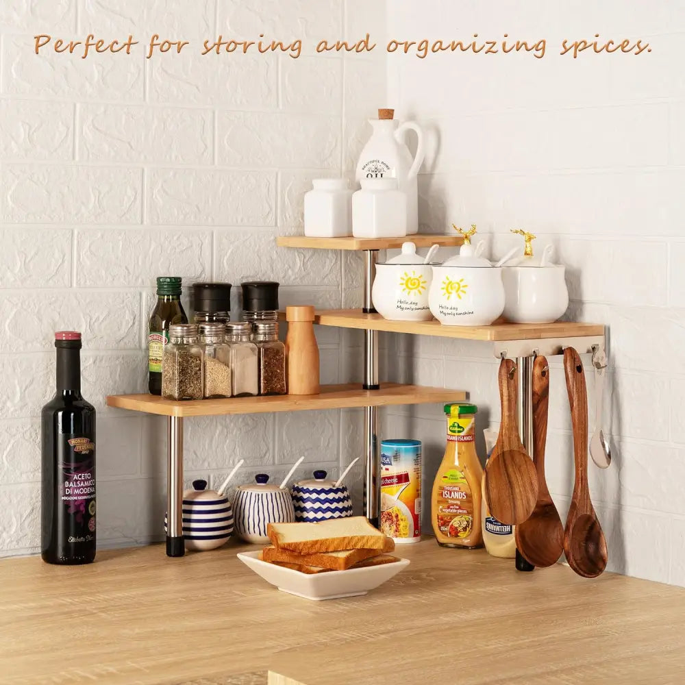 CARLA HOME 3 Tier Corner Shelf Kitchen Spice Rack Organiser with Hooks for Home Storage & Organisation - Home & Garden