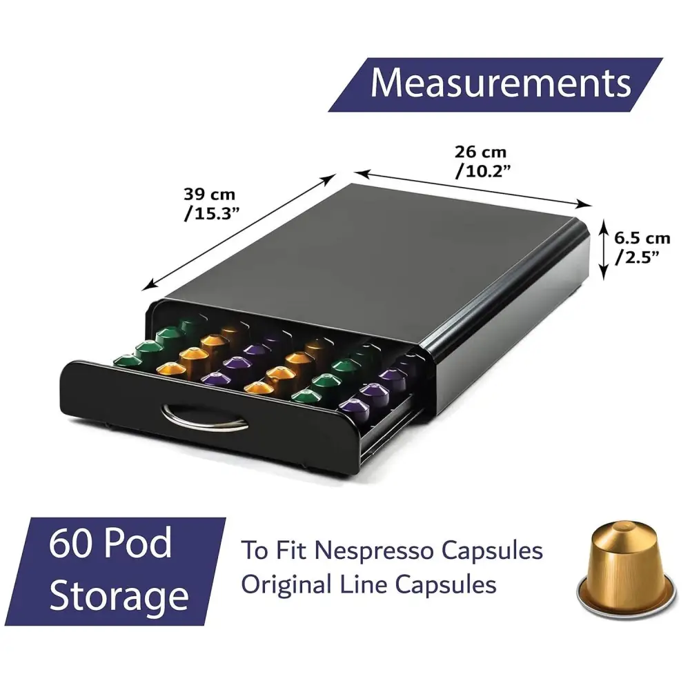 CARLA HOME Coffee Pods Holder Storage Drawer Compatible with 60 Nespresso Pods for Kitchen Storage & Organisation