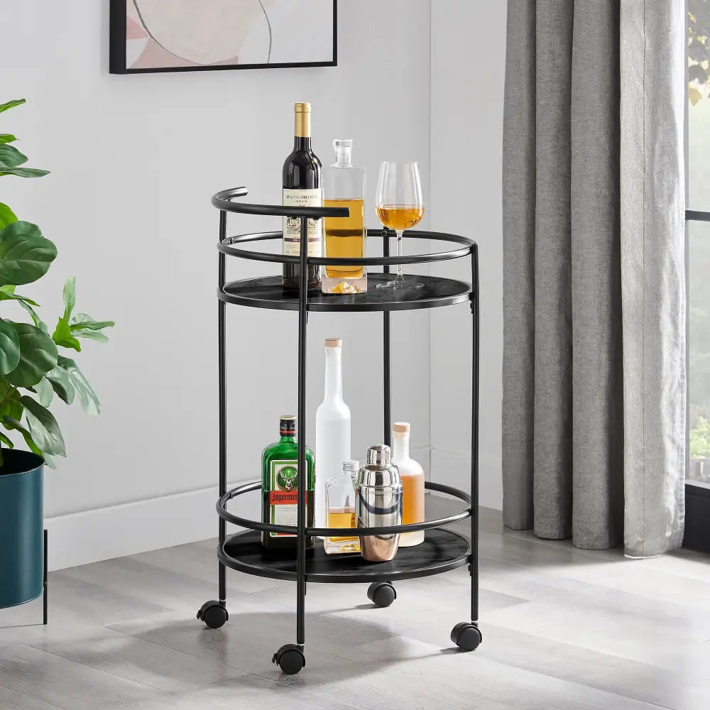 Carlly 2 Tiers Kitchen Rolling Bar Cart In Black - Furniture > Dining