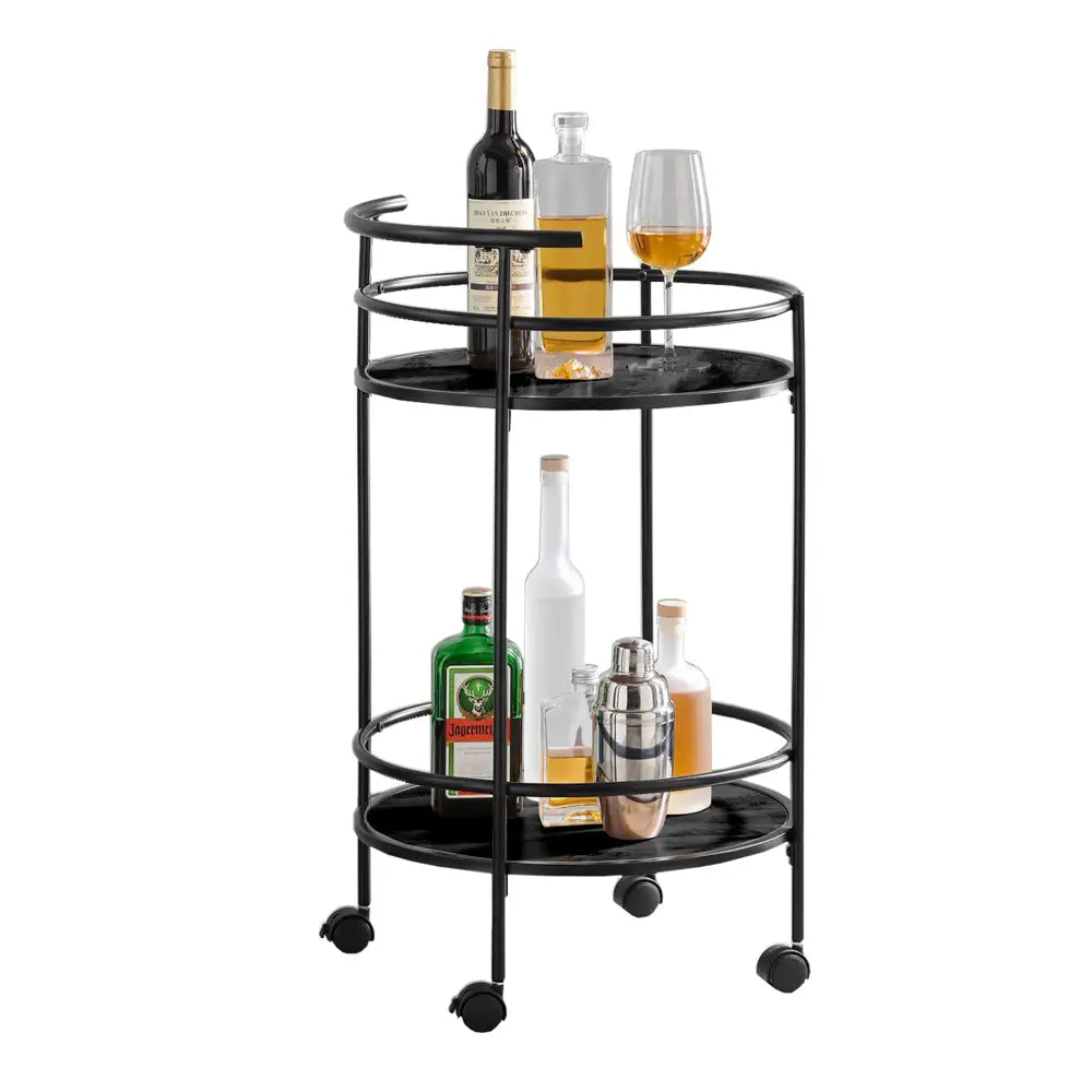 Carlly 2 Tiers Kitchen Rolling Bar Cart In Black - Furniture > Dining